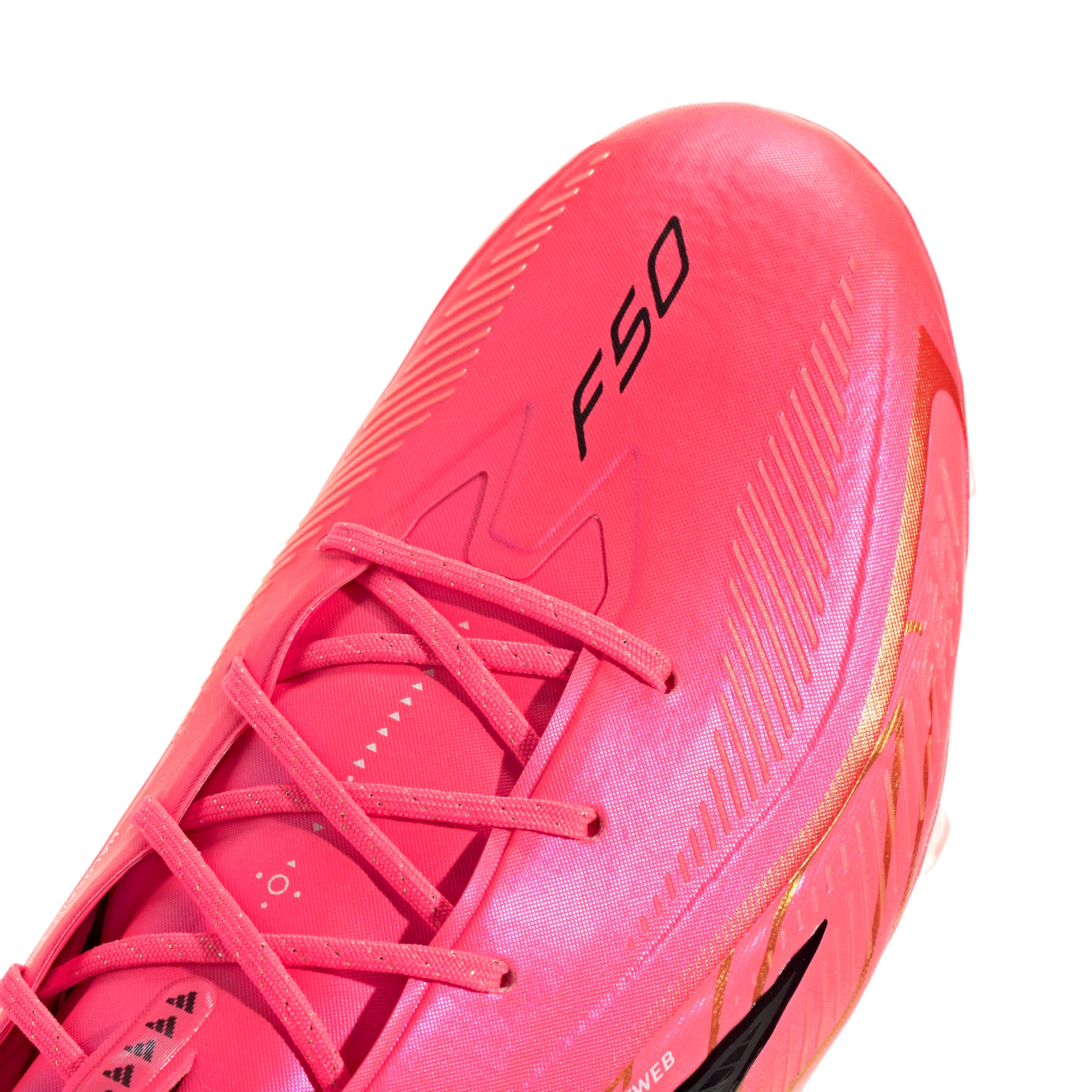 adidas F50 Hyperfast Elite FG Firm Ground Soccer Cleats- Solar Turbo / Core Black / Gold Metallic - Image 7