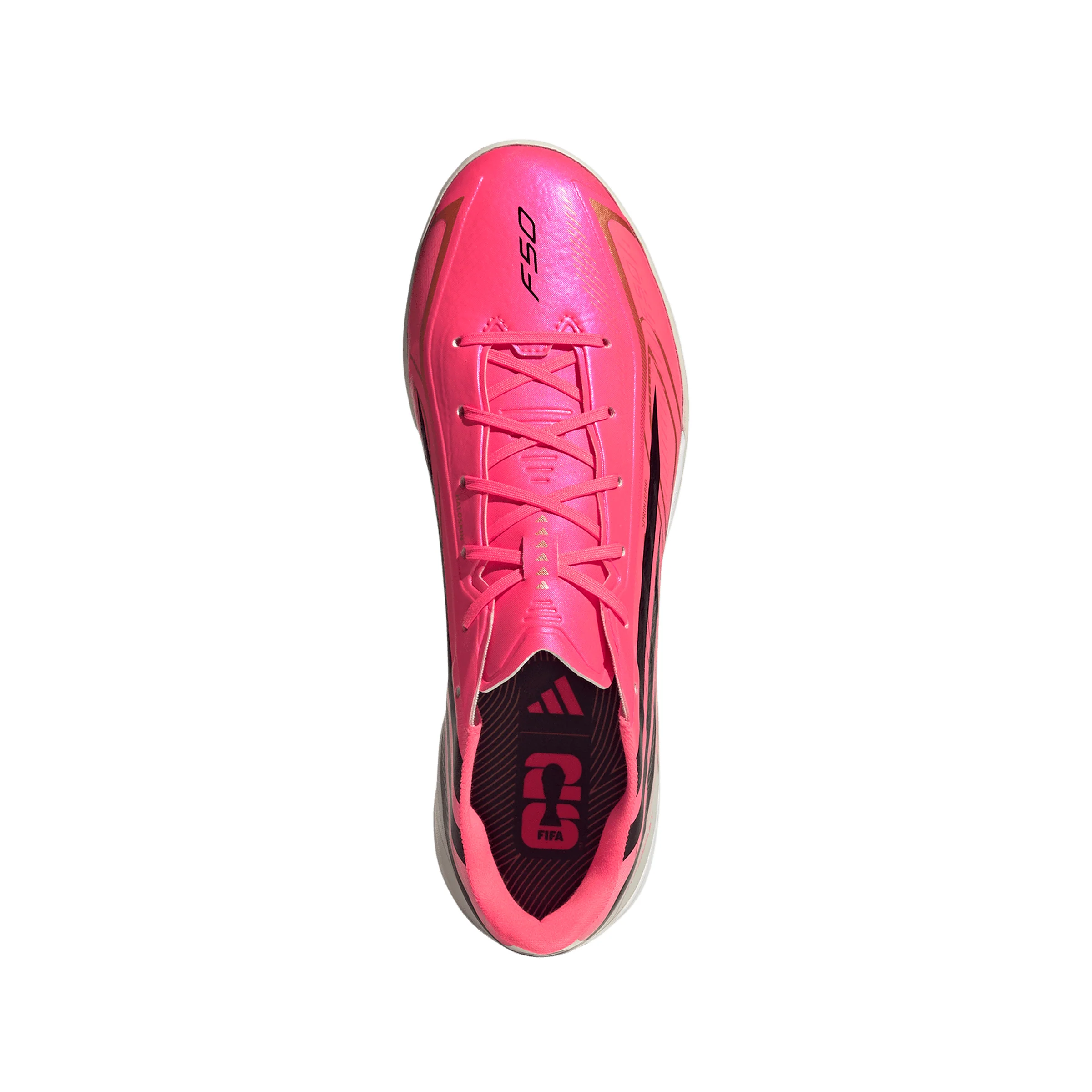 adidas F50 Hyperfast League TF Turf Soccer Cleats -Solar Turbo / Core Black / Gold Metallic - Image 3