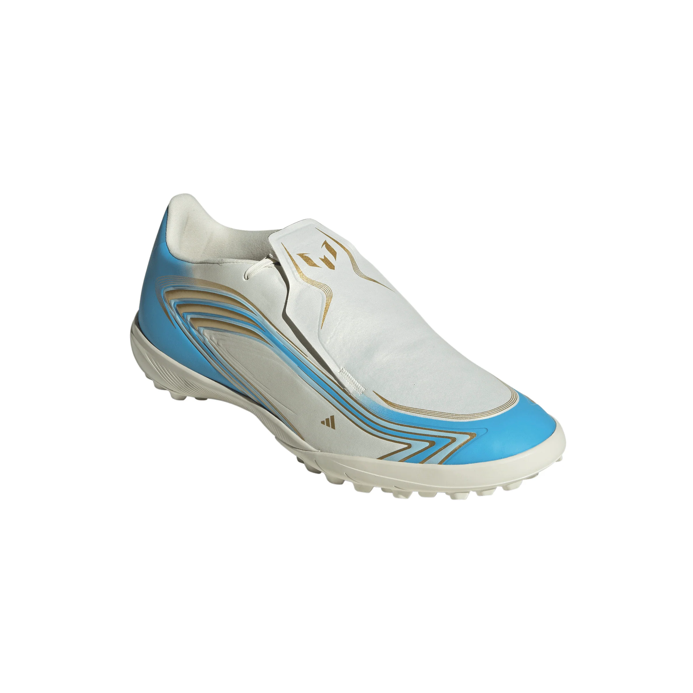 adidas F50 League Messi TF Turf Soccer Cleats- Ivory / Semi Blue Burst / Icey Blue - Image 4