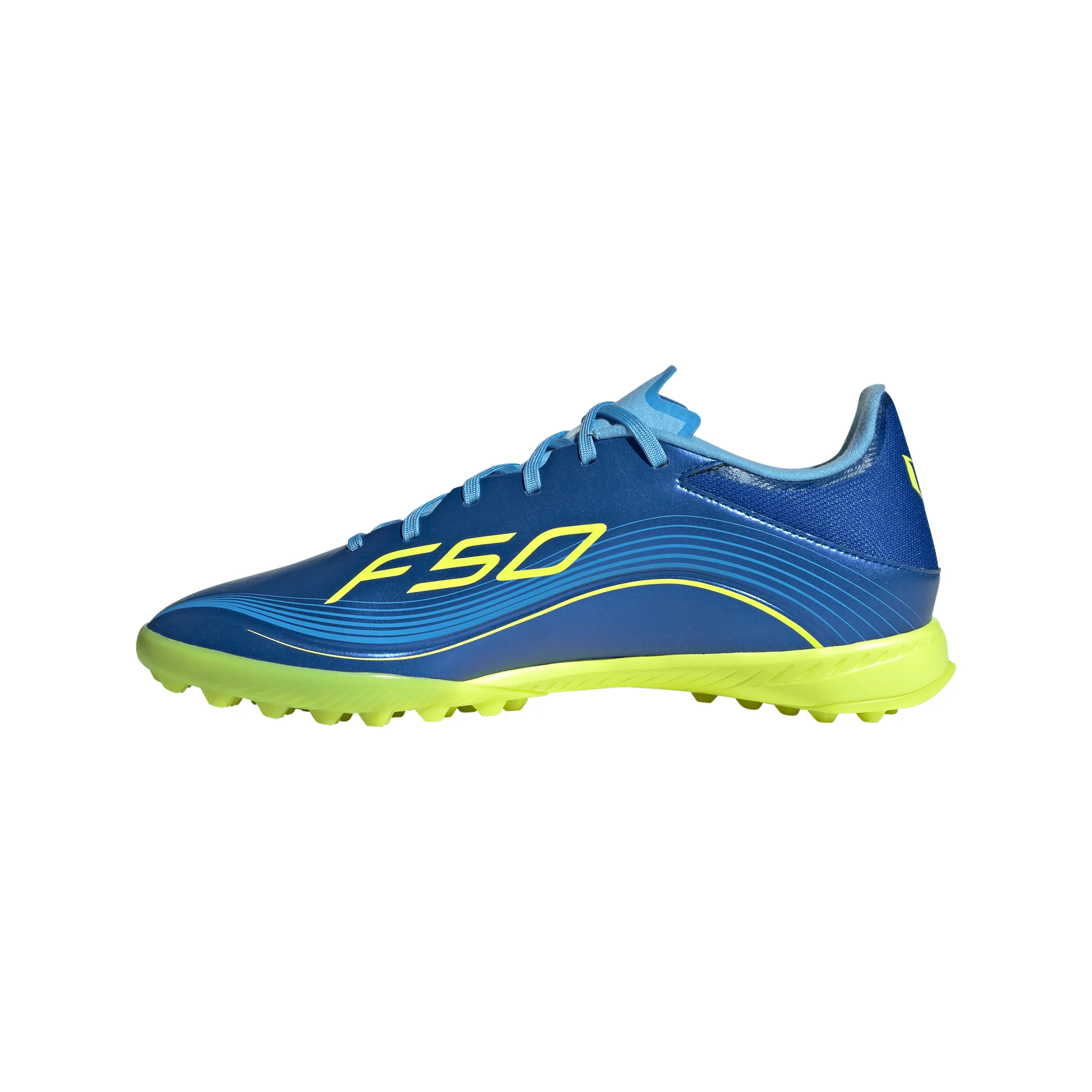 adidas F50 League Messi TF Turf Soccer Cleats- Team Royal Blue/Solar Yellow/Semi Blue Burst - Image 2