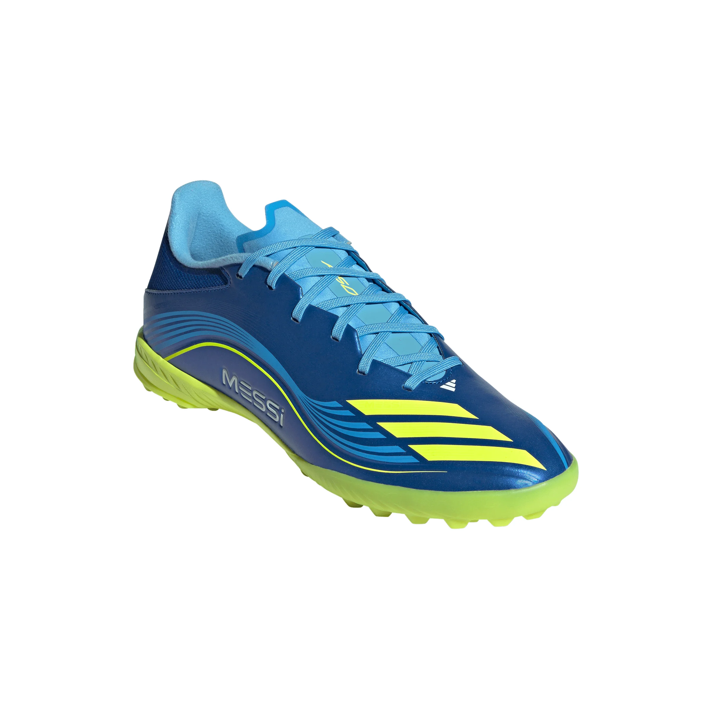 adidas F50 League Messi TF Turf Soccer Cleats- Team Royal Blue/Solar Yellow/Semi Blue Burst - Image 3