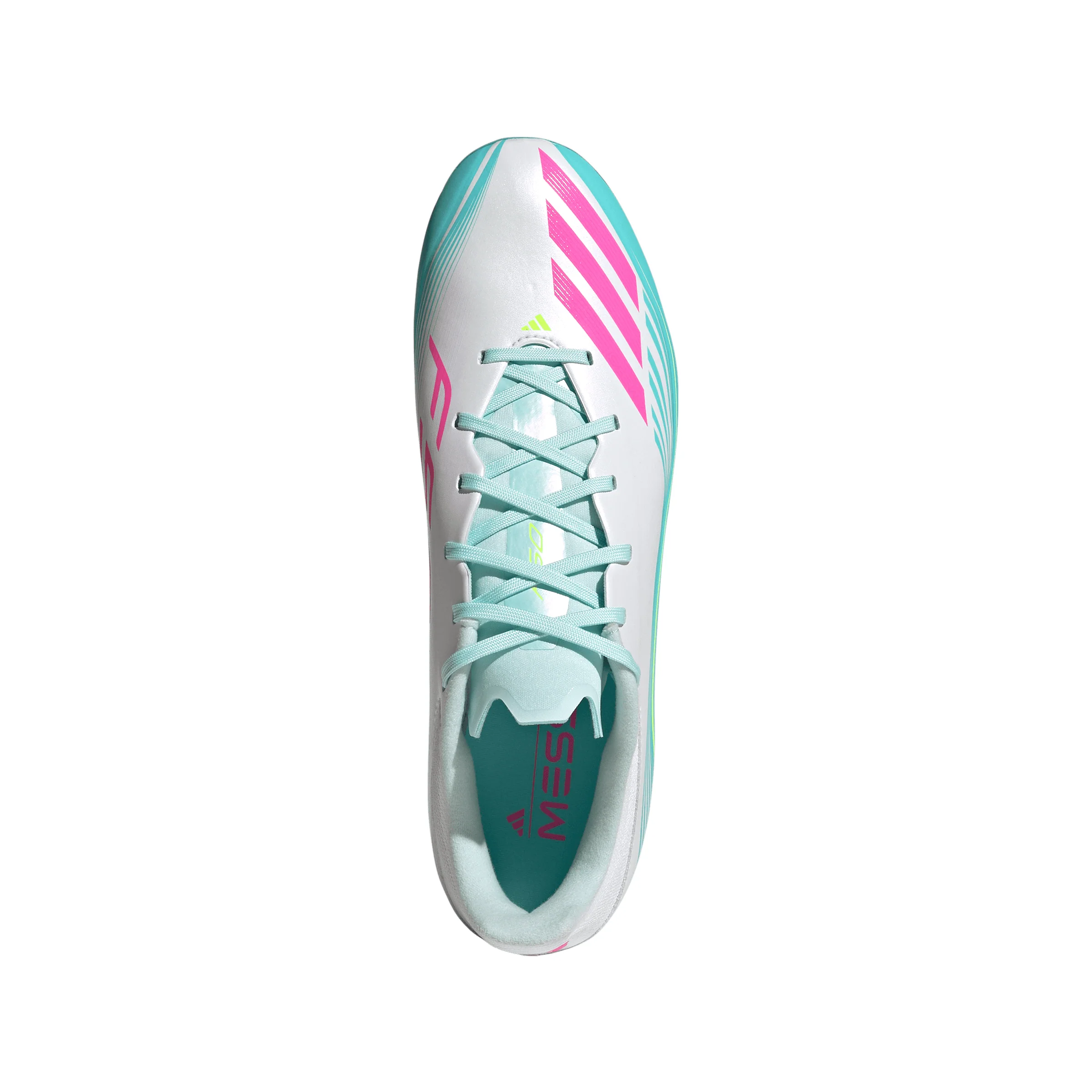 adidas Messi F50 League FG Firm Ground Soccer Cleats- Cloud White / Lucid Pink / Flash Aqua - Image 3