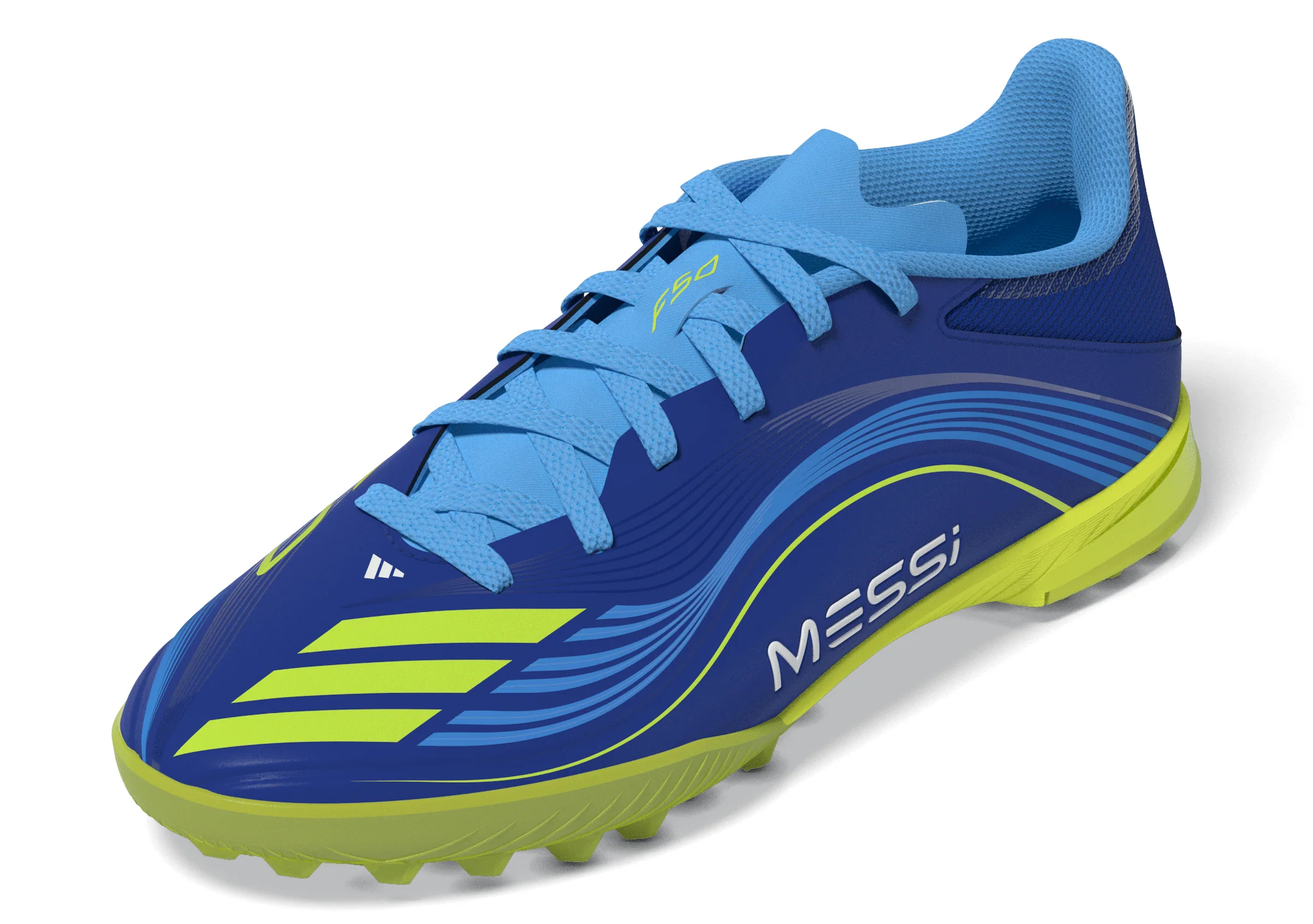 adidas Messi F50 League Junior TF Turf Soccer Cleats- Team Royal Blue/Solar Yellow/Semi Blue Burst - Image 10