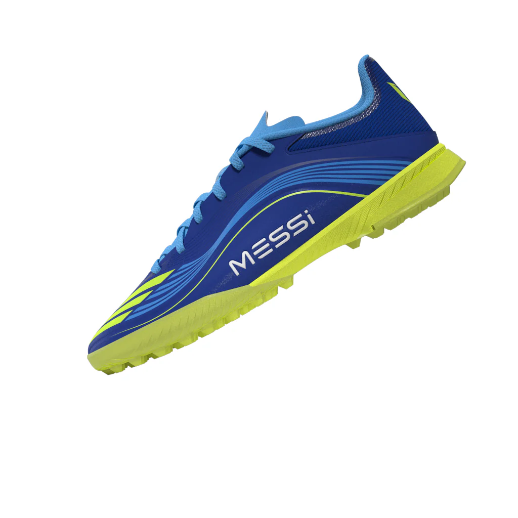 adidas Messi F50 League Junior TF Turf Soccer Cleats- Team Royal Blue/Solar Yellow/Semi Blue Burst - Image 13