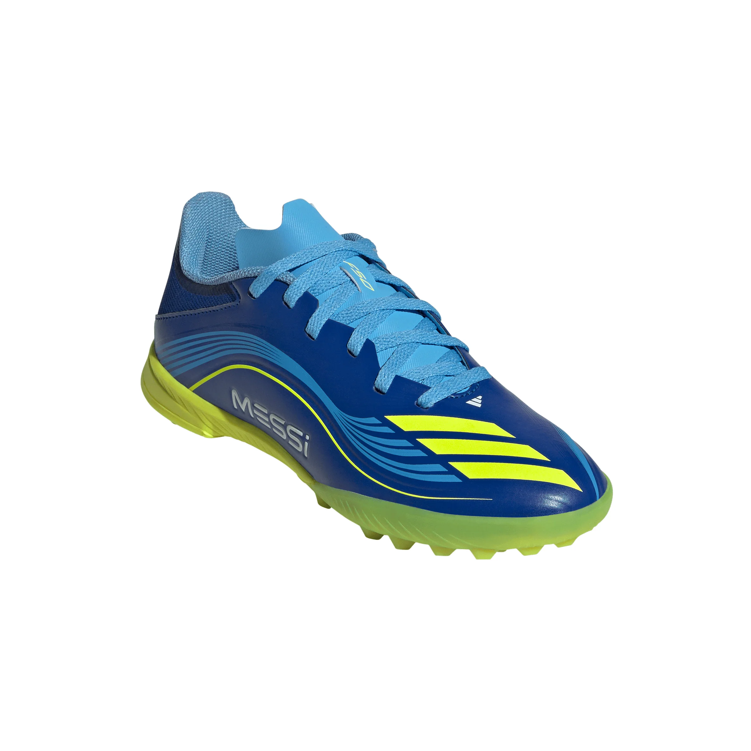 adidas Messi F50 League Junior TF Turf Soccer Cleats- Team Royal Blue/Solar Yellow/Semi Blue Burst - Image 5